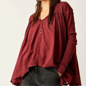 We The Free Red Long Sleeve Boxy Blouse